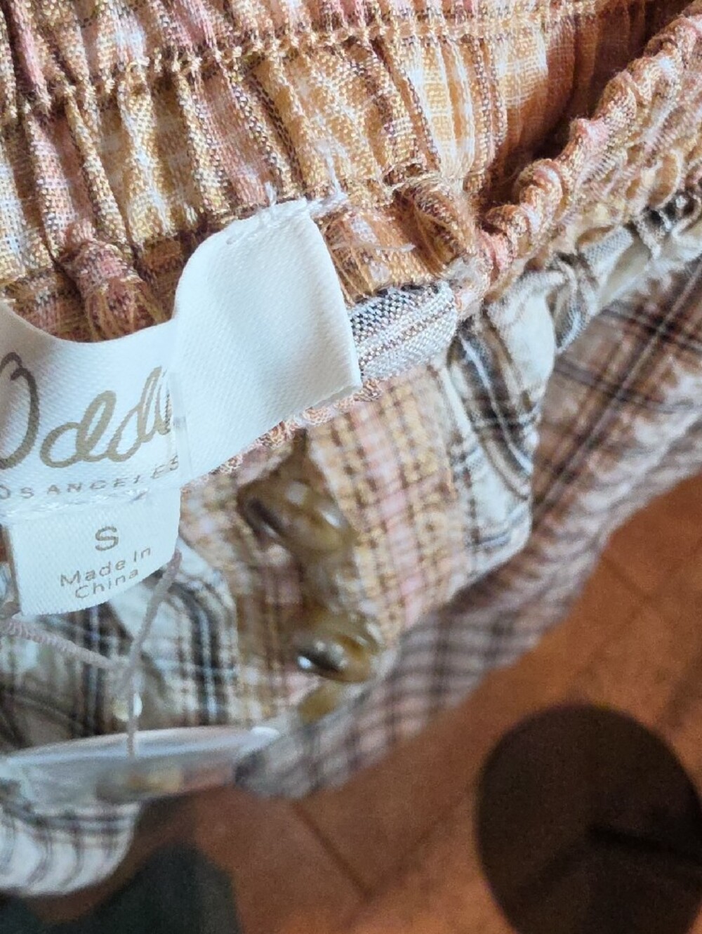207p Oddi Plaid Ruffle Hem Pants - Cream Brown - Picture 3 of 16
